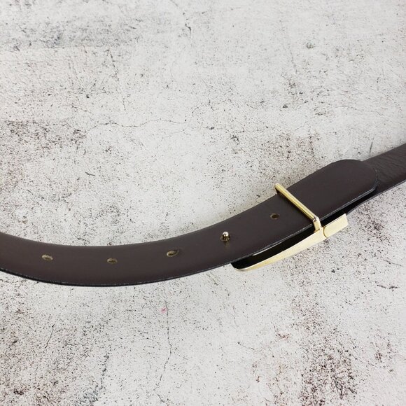 Vintage Spain Art Deco Leather Belt Black Gold Buckle Classic Elegant Minimalist - Picture 7 of 9